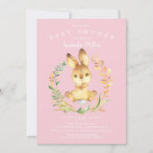 スイートベビーガールバニーベビーシャワー 招待状 (正面)