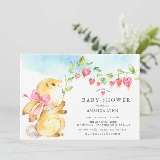 スイートベビーガールバニーベビーシャワー 招待状 (スタンド正面)