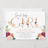 スイートベビーガールバラ金ゴールドブルゴーニュ赤面シャワー 招待状 (正面)