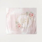 スイートベビーガールパウダーピンクの金ゴールド牡丹の背景 タペストリー (正面(横))