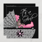 スイートベビーガールピンクゼブラベビーシャワー招待状 招待状 (正面/裏面)