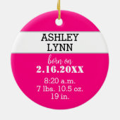 スイートベビーガールピンク水玉模様誕生統計 セラミックオーナメント (裏面)