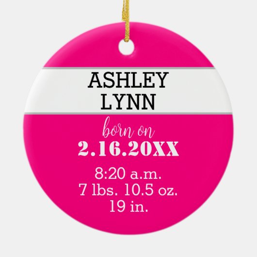 スイートベビーガールピンク水玉模様誕生統計 セラミックオーナメント (裏面)