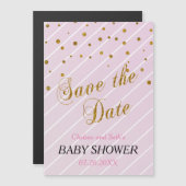 スイートベビーガールピンク&金ゴールド紙吹雪 |赤ちゃんシャワー マグネット招待状 (正面/裏面)