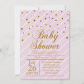 スイートベビーガールピンク&金ゴールド紙吹雪 |赤ちゃんシャワー 招待状 (正面)