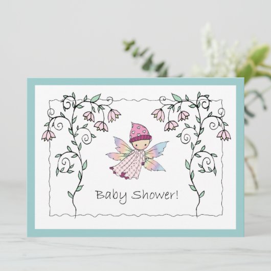 スイートベビーガールフェアリーベビーシャワー招待状 招待状 (スタンド正面)
