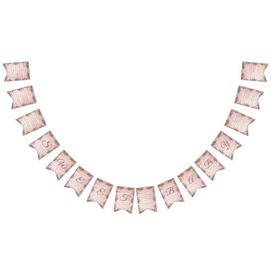 スイートベビーガールフローラヴィンテージバラベビーシャワー バンティングフラッグ (全)