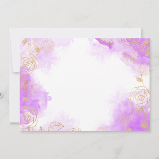 スイートベビーガールベビーシャワーパープル金ゴールド 招待状 (裏面)