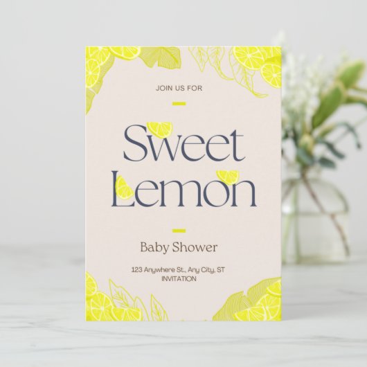 スイートベビーガールレモンウォーターカラーガールベビーシャワー 招待状 (スタンド正面)