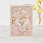 スイートベビーガールヴィンテージおめでとう カード (黄色い花)