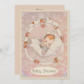 スイートベビーガールヴィンテージベビーシャワー 招待状 (正面/裏面)