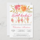 スイートベビーガール秋ピンクフローラベビーシャワー 招待状 (正面)