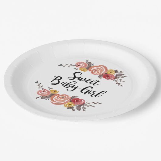 スイートベビーガール絵を描フラワーズ ペーパープレート (アングル)