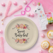 スイートベビーガール絵を描フラワーズ ペーパープレート (パーティー)