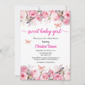 スイートベビーガール赤面バラベビーシャワー招待状 招待状 (正面)