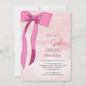 スイートベビーガール赤面ピンクボウベビーシャワー 招待状 (正面)