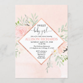 スイートベビーガール赤面ピンクローズ金ゴールドフローラ 招待状