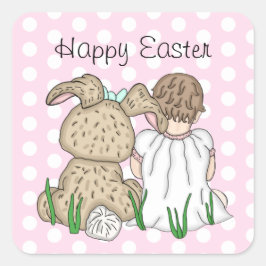 スイートベビーガール&イースターバニーハッピーイースター スクエアシール