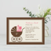 スイートベビーキャリッジベビーシャワー招待状-ピンク 招待状 (スタンド正面)