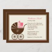 スイートベビーキャリッジベビーシャワー招待状-ピンク 招待状 (正面/裏面)