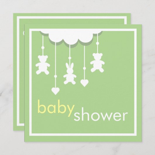 スイートベビーグリーンモバイルベビーシャワー招待状 招待状 (正面/裏面)