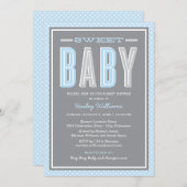 スイートベビーシックタイプブルーアンドグレーシャワー 招待状 (正面/裏面)