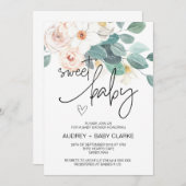 スイートベビーシャワーパーティーかわいい赤面フローラ 招待状 (正面/裏面)