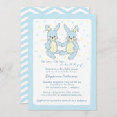 スイートベビーバニーツインボーイズベビーシャワー招待状 招待状 (正面/裏面)