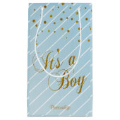 スイートベビーブルーと金ゴールド紙吹雪 スモールペーパーバッグ (正面)