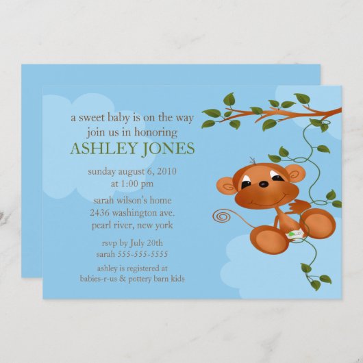スイートベビーモンキーベビーシャワー 招待状 (正面/裏面)