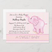 スイートベビーライトピンクエレファントベビーシャワー 招待状 (正面/裏面)