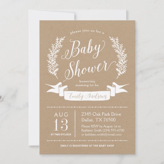 スイートベビー素朴シャワー招待状 招待状 (正面)