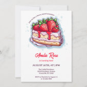 スイートベリーストロベリーショートケーキ子供の誕生日 招待状 (正面)