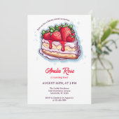 スイートベリーストロベリーショートケーキ子供の誕生日 招待状 (スタンド正面)