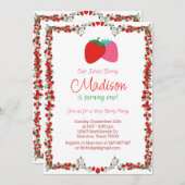 スイートベリーストロベリーファースト誕生日招待状 招待状 (正面/裏面)