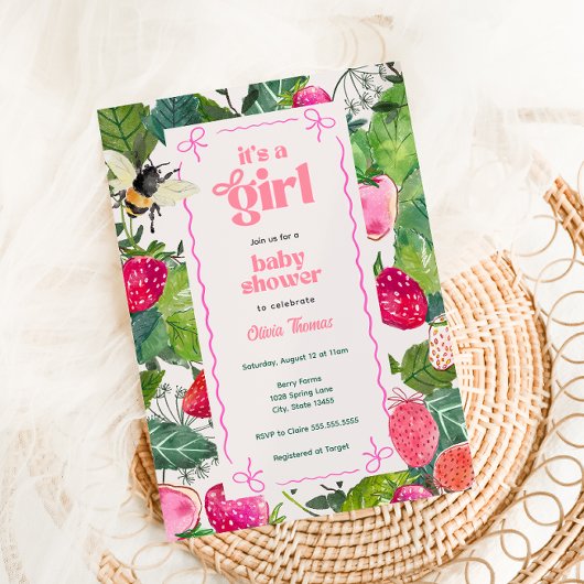 スイートベリーベビーガールストロベリーシャワー招待状 招待状