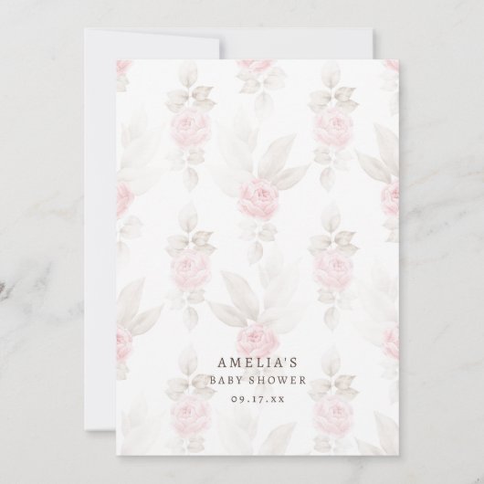 スイートベージュウォーターカラーテディベアピンクフローラ サンキューカード (裏面)