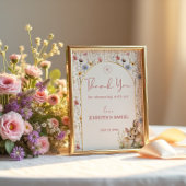 スイートベージュバニーペア野花ベビーシャワー サンキューカード