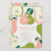 スイートペアピンク&グリーンナシツツインベビーシャワー 招待状 (正面/裏面)