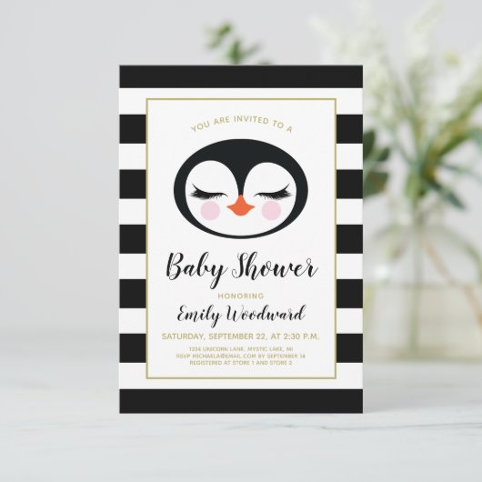 スイートペンギン顔ベビーシャワー招待状 招待状 (スタンド正面)