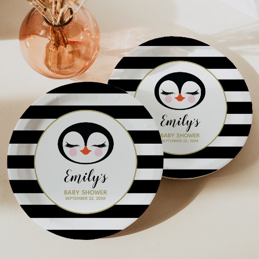 スイートペンギン顔ベビーシャワー ペーパープレート