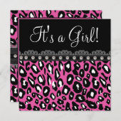 スイートホットピンクヒョウ赤ちゃんシャワー 招待状 (正面/裏面)