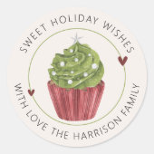 スイートホリデーウィッシュ カップケーキ パーソナライズ ラウンドシール (正面)