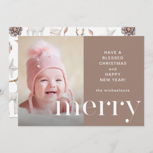 スイートホリメリーデイプリントとフォトクリスマス シーズンカード (正面/裏面)