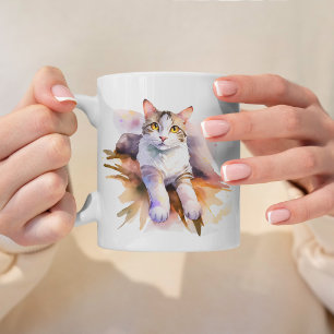 スイートホワイトキャットウォーターイラストレーション コーヒーマグカップ
