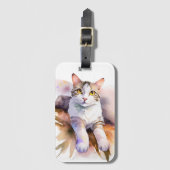 スイートホワイトキャットウォーターイラストレーション ラゲッジタグ (正面縦)