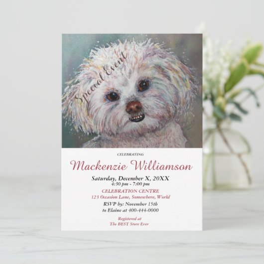 スイートホワイトシーズー（犬）TZUウィーズハッピーバースデー 招待状 (スタンド正面)