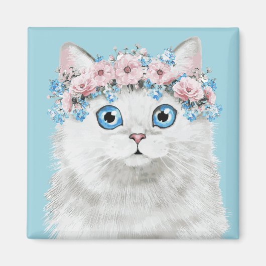 スイートホワイトフローラ猫 マグネット (正面)