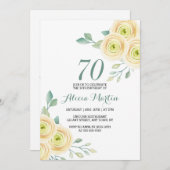スイートホワイトローズフローラグリーンリー70誕生日 招待状 (正面/裏面)
