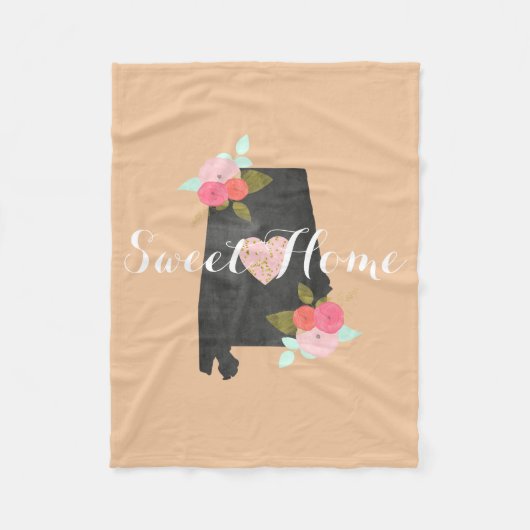 スイートホームアラバマ州ウォーターカラーフローラ&ハート フリースブランケット (正面)